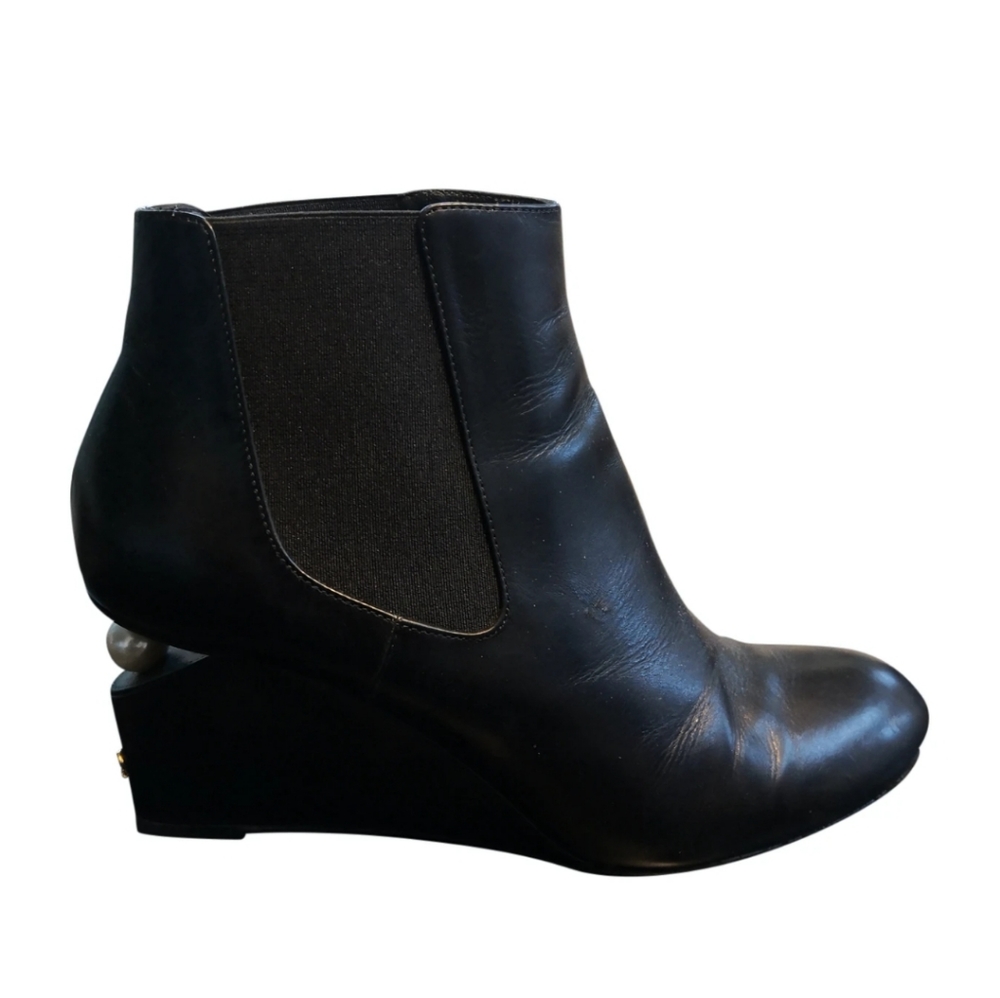 Chanel black leather ankle boots